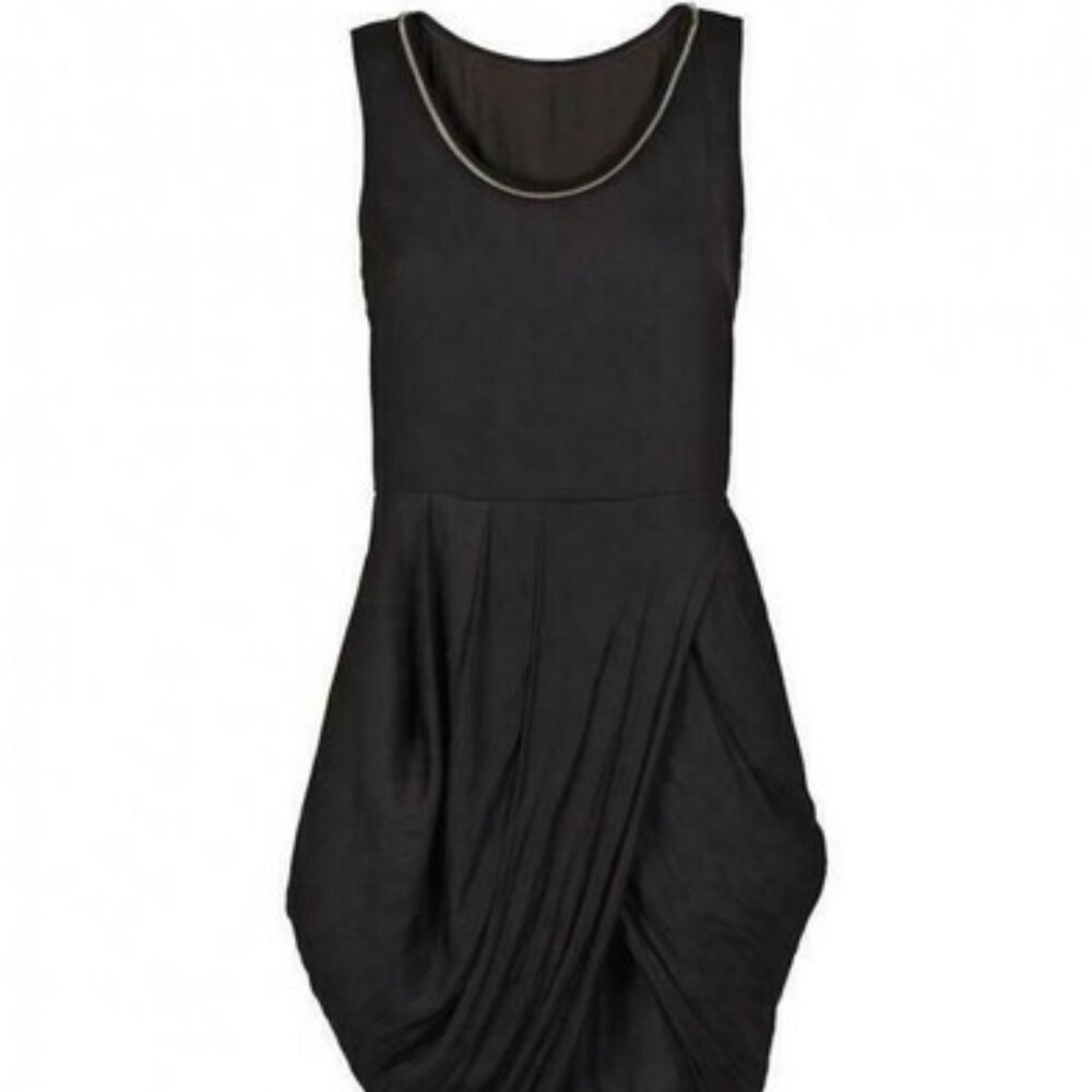 Cop Copine Black Silver Neck Raval Robe Draped Dress Size 42 L/XL